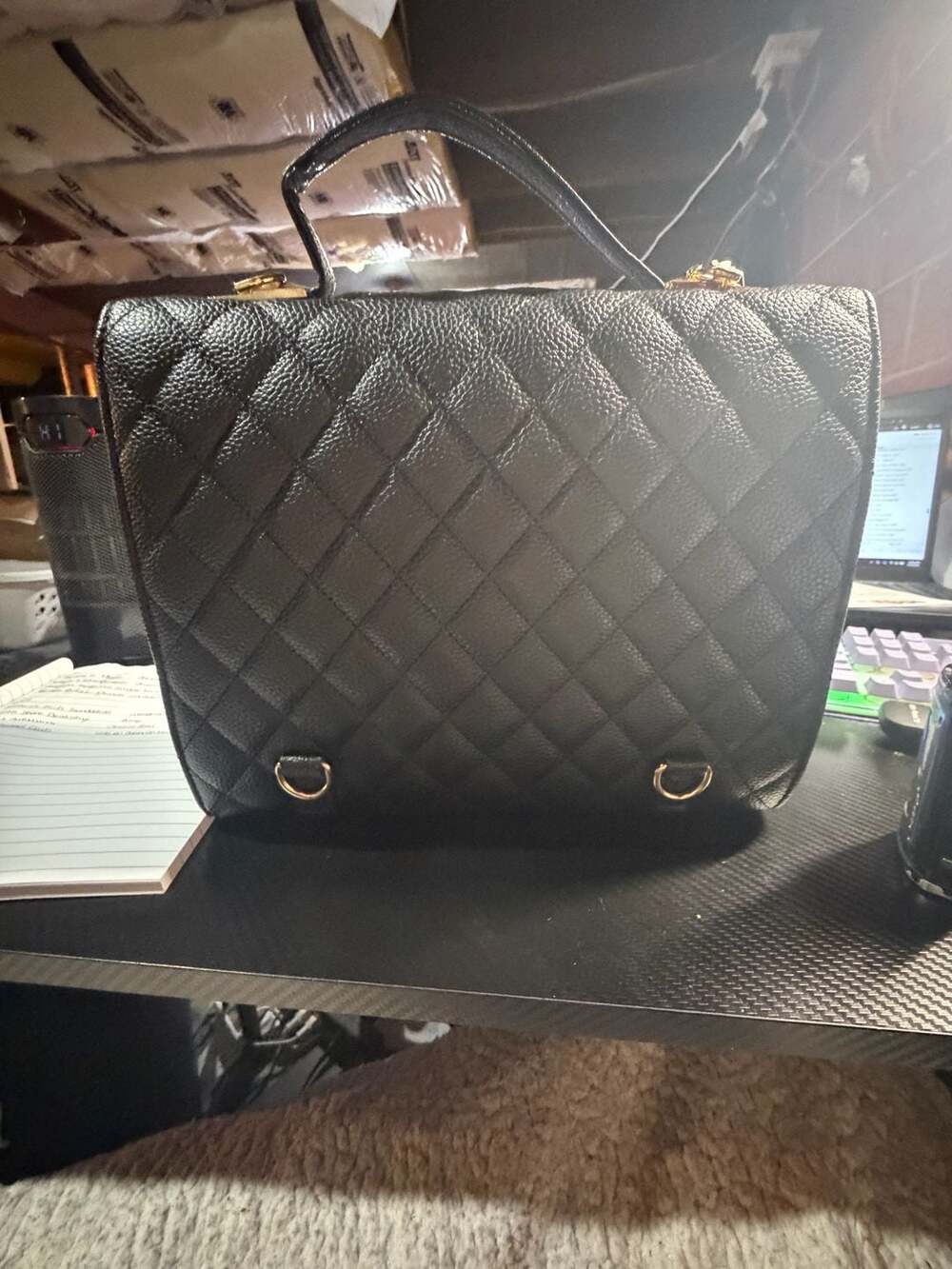 Alfa Bags Classic Collection Black Quilted Top Handle Handbag ABH2407 - Picture 3 of 5
